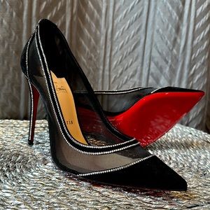 Christian Louboutin Galativi strass 100 veau velours / rete black suede leather